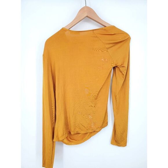 LAPOINTE Women's Asymmetric Ruched Long-Sleeve Jersey Top Yellow Size 12 - Picture 9 of 10